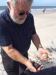 Dr. Orrin Pilkey "reading" the signature of the beach